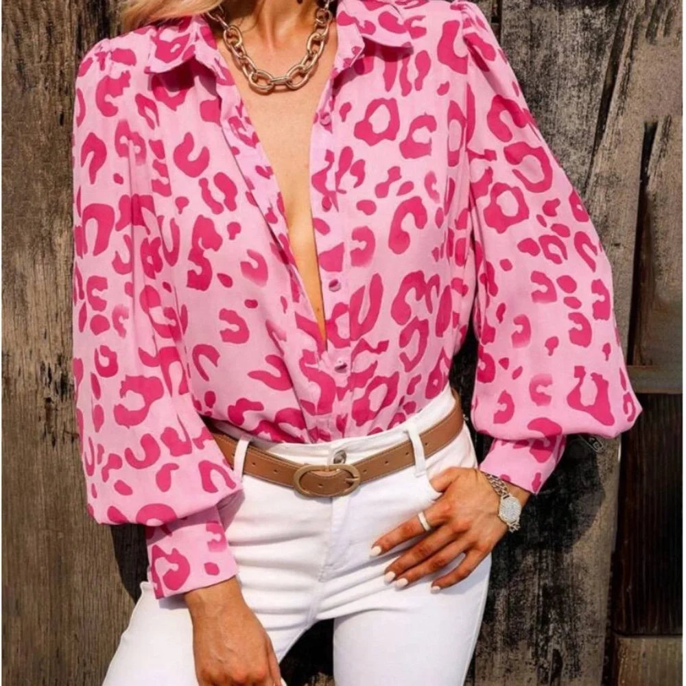 💕Acelitt Allover Print Button Front Shirt - Picture 4 of 7